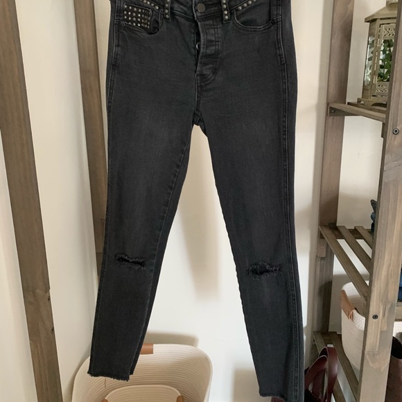 Free People Studded Distressed Black Skinny Jeans - Picture 1 of 6